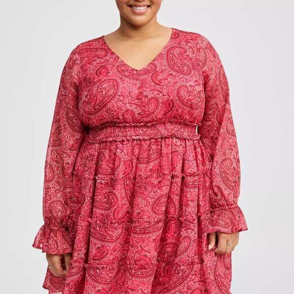 Torrid Mini Lurex Chiffon Tiered Dress 4X - Picture 2 of 5